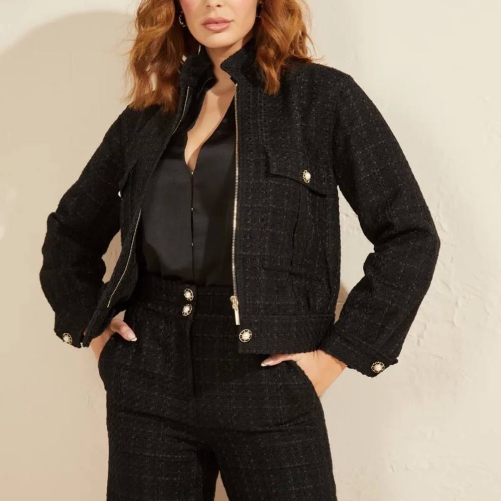 GUESS by Marciano black tweed bomber jacket size S